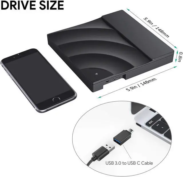 Alt view image 3 of 7 - Jansicotek External DVD Drive, Portable CD DVD Player with USB3.0 and Type-C Interface for Windows, Laptop, Mac, MacBook Air/Pro