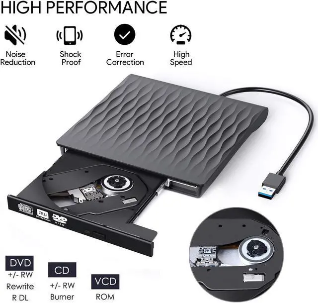 Alt view image 3 of 7 - Jansicotek External CD Drive, Optical DVD Drive with USB 3.0 Type C Interface, CD-ROM/DVD-RM Reader and Writer Compatible with Laptop Desktop PC Windows Linux OS Apple Mac(Black)