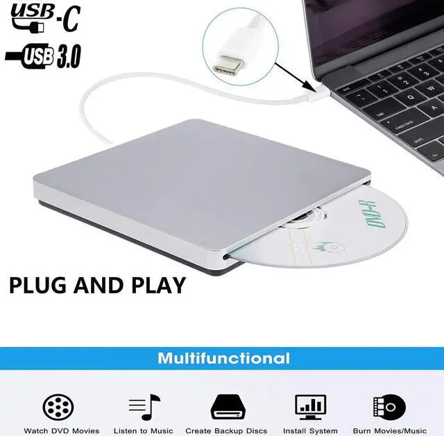 Main image of Jansicotek DVD Drive for PC DVD Drive Computer CD Drive CD/DVD-ROM External Portable Type-c DVD Burner Palyer/rewriter Compatible with The Latest MacBook pro/asus/dell Laptop etc. with USB-C Port