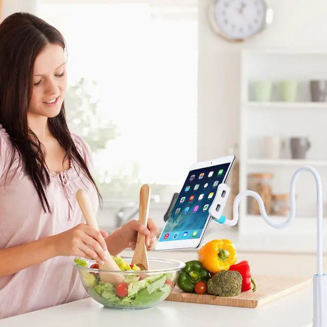 Alt view image 5 of 6 - Jansicotek Tablet Stand, Gooseneck Tablet Holder Mount for iPad, iPhone, Samsung Galaxy Tabs, Amazon Kindle Fire HD and More 4-10.5 Devices, Good for Desk, Bed, Kitchen, Office