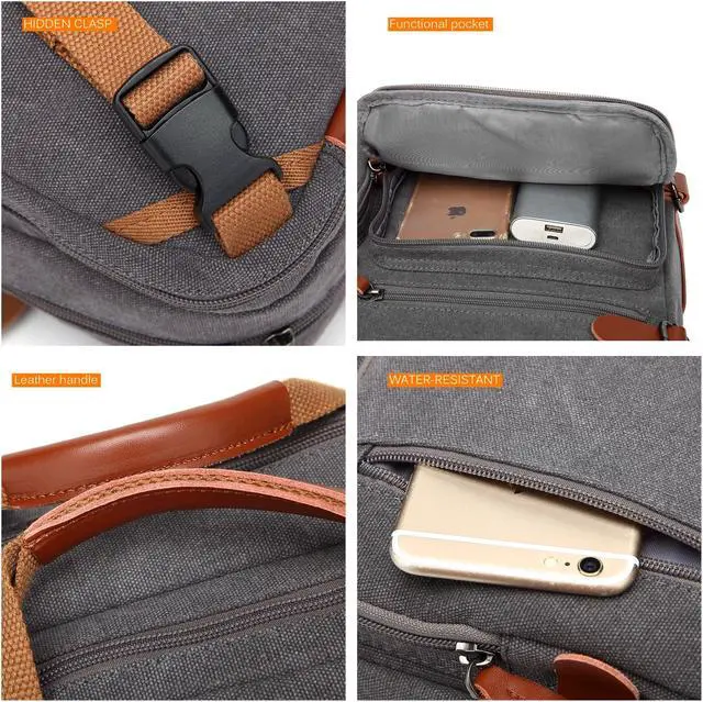Alt view image 7 of 7 - Jansicotek CB-10001 17.3 Inch Anti-Theft Convertible Laptop Backpack Briefcase, Canvas School Rucksack Water-Resistant Backpack Fits 17.3 Inch Laptop for Men/Women, Canvas Gray