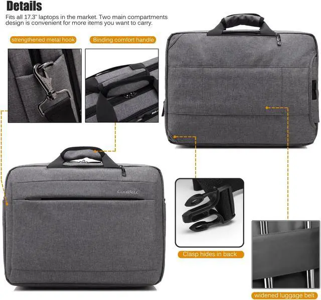 Alt view image 6 of 7 - CoolBELL Convertible 15.6 Inch Laptop Backpack 3 in 1 Travel Busniess Multi-functional Shoulder Briefcase Water Repellent College School Computer Bag, CB-5501 Gray