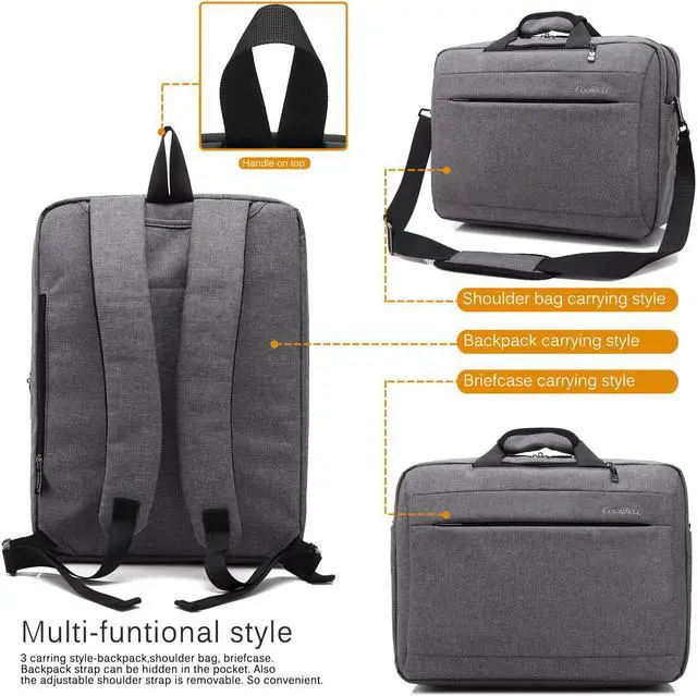 Alt view image 2 of 7 - CoolBELL Convertible 15.6 Inch Laptop Backpack 3 in 1 Travel Busniess Multi-functional Shoulder Briefcase Water Repellent College School Computer Bag, CB-5501 Gray