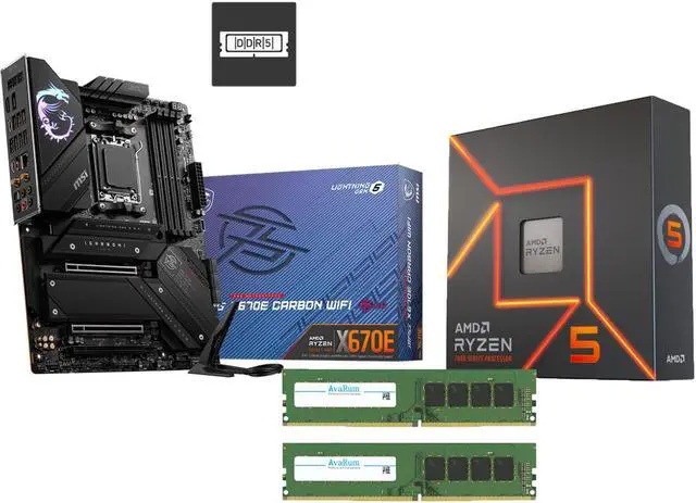 Main image of Avarum 16GB DDR5 5200 (PC5 41600) MPG X670E CARBON WIFI DDR5 AM5 AMD Ryzen 7000 Series SATA 6Gb/s ATX Motherboards Ryzen 5 7600 - Ryzen 5 7000 Series 6-Core 3.8 GHz Socket AM5 65W Processor