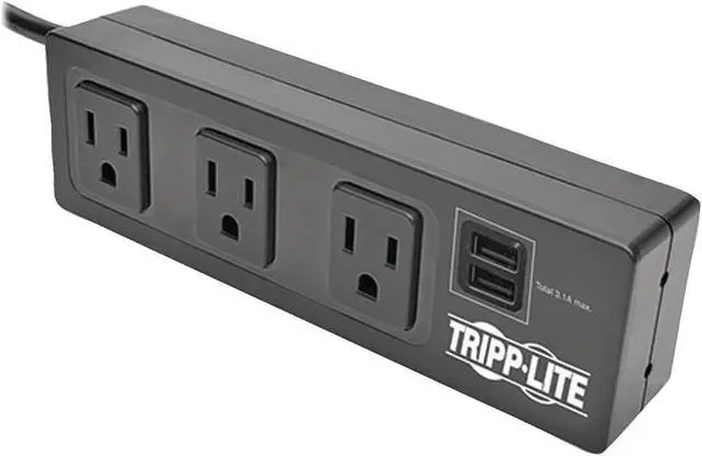 Alt view image 8 of 20 - Tripp Lite Protect It! 3-Outlet Surge Protector with Desk Clamp & 2 USB Ports