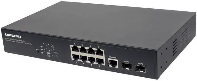 Alt view image 6 of 10 - Intellinet Network Solutions 8-Port Gigabit Ethernet PoE+ Web-Managed Switch with 2 SFP Ports (561167)