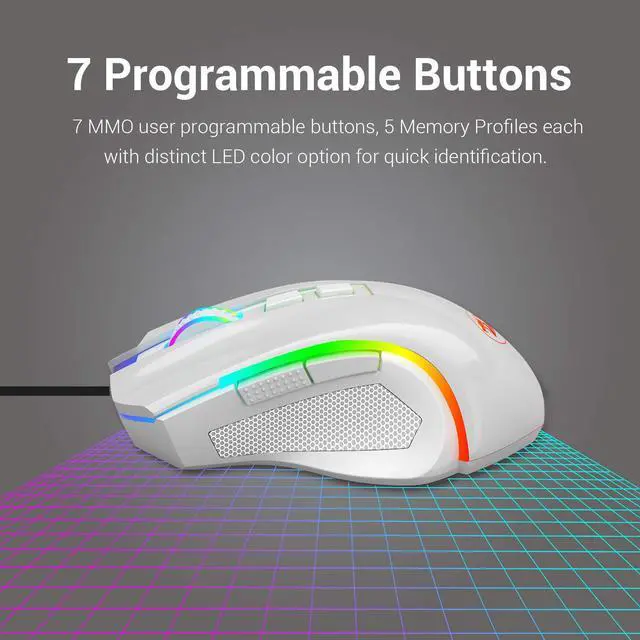 Alt view image 4 of 7 - White Wired Gaming Mouse, Redragon RGB Wired Gaming Mouse RGB Spectrum Backlit Ergonomic Mouse Griffin Programmable with 7 Backlight Modes up to 7200 DPI for Windows PC Gamers
