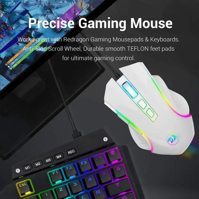 Alt view image 7 of 7 - White Wired Gaming Mouse, Redragon RGB Wired Gaming Mouse RGB Spectrum Backlit Ergonomic Mouse Griffin Programmable with 7 Backlight Modes up to 7200 DPI for Windows PC Gamers