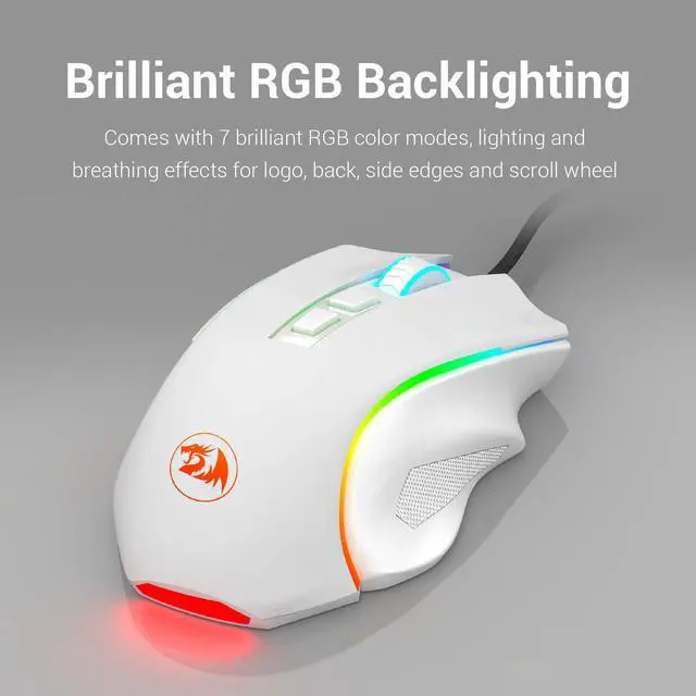 Alt view image 5 of 7 - White Wired Gaming Mouse, Redragon RGB Wired Gaming Mouse RGB Spectrum Backlit Ergonomic Mouse Griffin Programmable with 7 Backlight Modes up to 7200 DPI for Windows PC Gamers