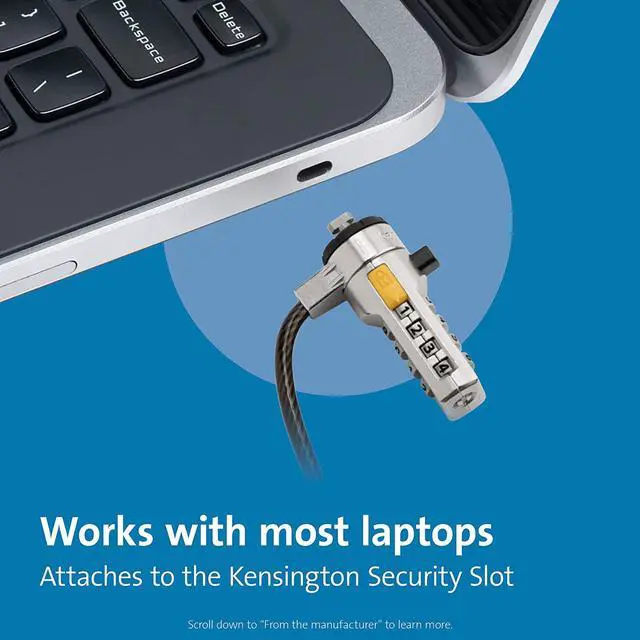 Alt view image 4 of 5 - Kensington Combination Cable Lock for Laptops and Other Devices (K64673AM),Black