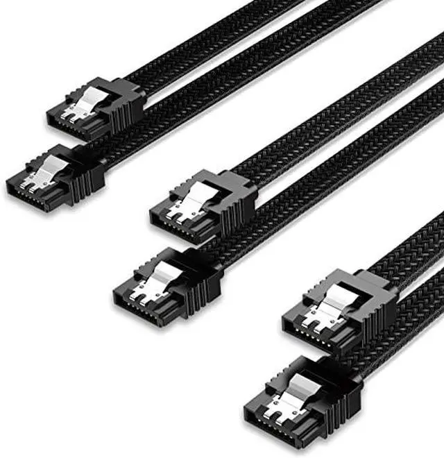 Main image of Bailink 3 PACK SATA Cable SATA III 3 Pack 6Gbps Straight HDD SDD Nylon Braided Cable SATA Data Cable with Locking Latch 19.68 Inch for SATA HDD, SSD, CD Driver, CD Writer, Black