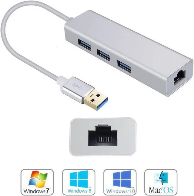 Main image of USB HUB with Gigabit Ethernet Port, 3-Port USB 3.0 Aluminum Portable Data Hub with Gigabit Ethernet Port Network Adapter 5Gbps Speed, 10/100/1000 Mbps Ethernet Port for Mac, PC, USB Flash Drives