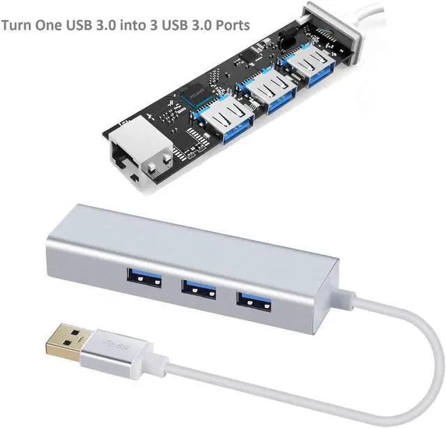 Alt view image 5 of 7 - USB HUB with Gigabit Ethernet Port, 3-Port USB 3.0 Aluminum Portable Data Hub with Gigabit Ethernet Port Network Adapter 5Gbps Speed, 10/100/1000 Mbps Ethernet Port for Mac, PC, USB Flash Drives