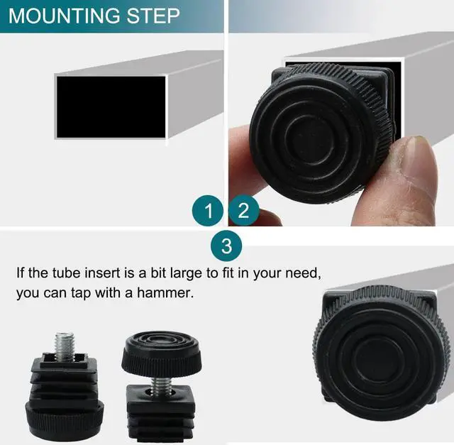 Alt view image 5 of 7 - Leveling Feet 25 x 25mm Square Tube Insert Furniture Adjustable Leveler 8 Sets