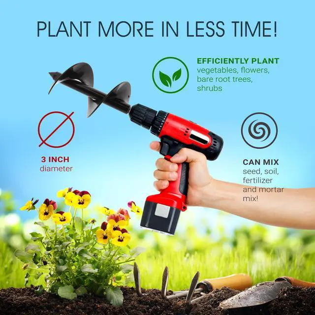 Alt view image 3 of 11 - 7Penn Garden Auger 3” x 24” Inch Rapid Planter – 3/8” Hex Drive Post Hole Digger
