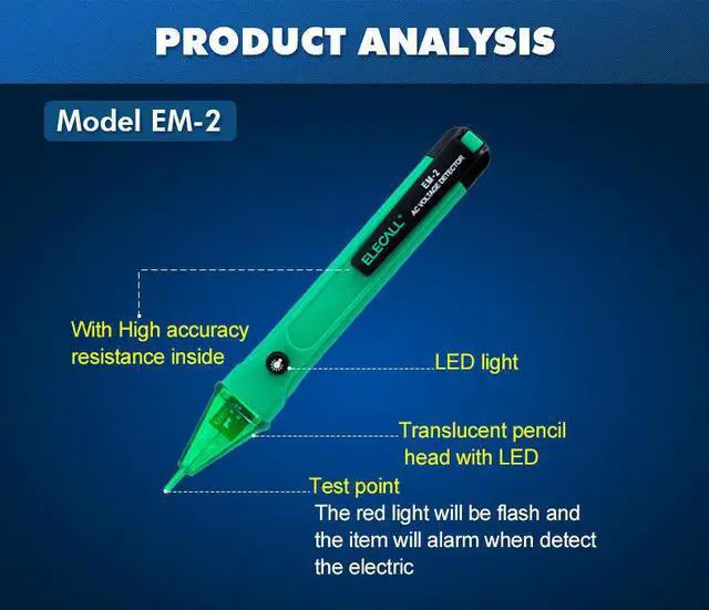 Alt view image 4 of 6 - ELECALL Multi-function AC Voltage Detectors Tester Sensor NonContact Induction Test Pencil Electric Pen 90-1000V With LED Light