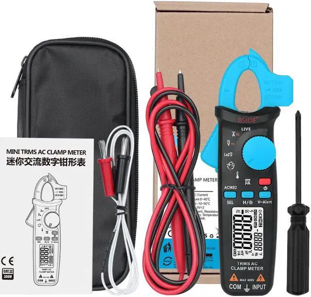 Alt view image 6 of 6 - Bside ACM82 Digital True RMS Mini Clamp Meter Auto Range 0.001A Current Test Hz Temp Ohm uF V-alert Live Check with Pocket Clip (Black)
