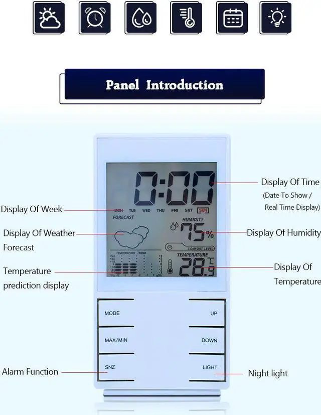 Alt view image 3 of 7 - OUTEST Digital Temperature Humidity clock Weather forecast station meter with weather station barometer Alarm clock CX-505 (White)