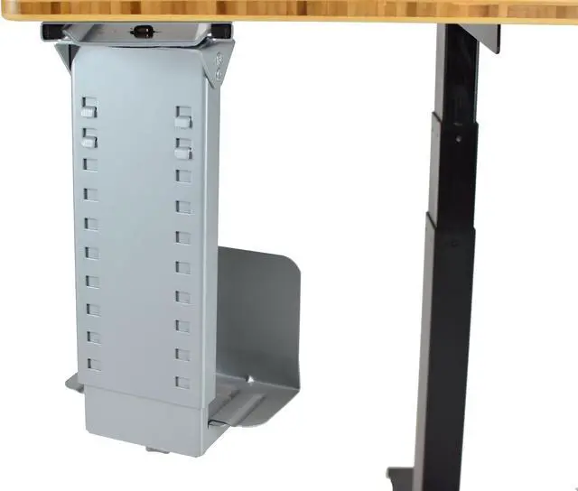 Alt view image 5 of 7 - CPU1 under desk steel cpu holder swivels 360 adjustable height width metal computer PC cage ergonomic sit stand up standing desk accessory tower mount desktop office organization de clutter desks gray