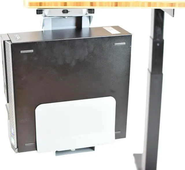Alt view image 2 of 7 - CPU1 under desk steel cpu holder swivels 360 adjustable height width metal computer PC cage ergonomic sit stand up standing desk accessory tower mount desktop office organization de clutter desks gray