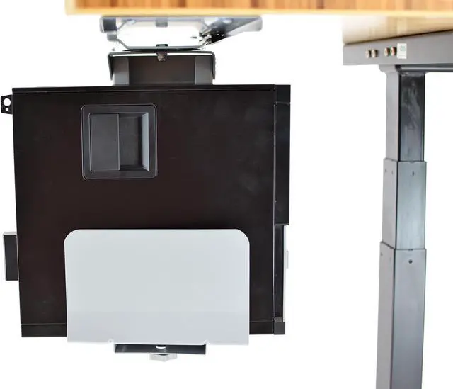 Alt view image 4 of 18 - CPU2 under desk steel cpu holder swivels 360 slides in and out pc tower mount cage holder ergonomic standing desk accessory desk organization de clutter metal adjustable height width gray