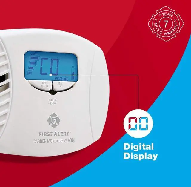 Alt view image 4 of 7 - First Alert CO615A Carbon Monoxide Plug-in Alarm with Battery Backup and Digital Display