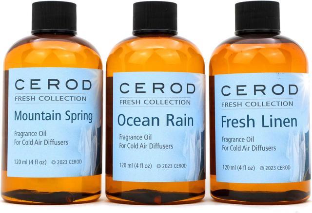 CEROD Fresh Collection Scents Set (3) - Diffuser Oil for Cold Air Waterless  Diffusers - Fresh Linen, Mountain Spring, Ocean Rain- Aromatherapy Essential  Oil Scents for Home & Office (3) 