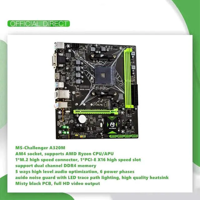 Alt view image 3 of 6 - Motherboard Fit  forMAXSUN Motherboard AM4 A320M-VH M.2 Challenger  forAMD Ddr4 Memory Slots Rams PCI-E Slot Ssd HDMI+VGA Desktop Motherboard Memory Motherboard