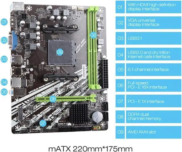 Alt view image 4 of 6 - Motherboard Fit  forMAXSUN Motherboard AM4 A320M-VH M.2 Challenger  forAMD Ddr4 Memory Slots Rams PCI-E Slot Ssd HDMI+VGA Desktop Motherboard Memory Motherboard