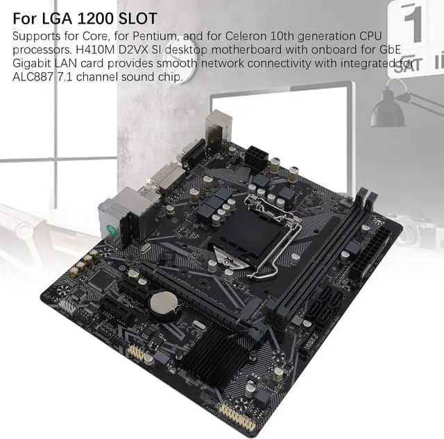 Alt view image 2 of 6 - H410M D2VX SI Computer Motherboard, 2 DDR4 DIMM 64GB M ATX PCI E 3.0 Desktop Motherboard for LGA 1200, for Core 10th gen, 1x PCIE X16, 4X SATA III, DVI, VGA, USB2.0