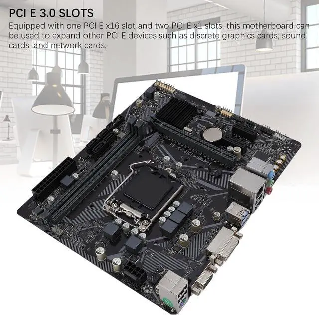 Alt view image 6 of 6 - H410M D2VX SI Computer Motherboard, 2 DDR4 DIMM 64GB M ATX PCI E 3.0 Desktop Motherboard for LGA 1200, for Core 10th gen, 1x PCIE X16, 4X SATA III, DVI, VGA, USB2.0