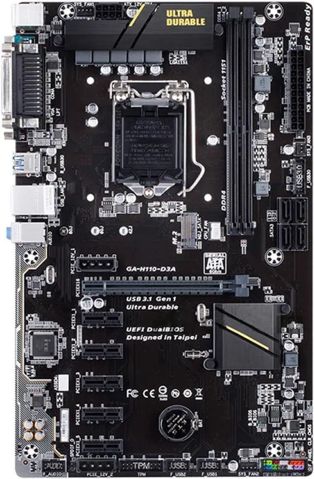 Alt view image 4 of 6 - Pc Motherboard Fit forGigabyte GA-H110-D3A Computer Motherboard LGA 1151 DDR4 USB3.1 USB2.0 32GB H110-D3A Desktop Motherboard 32GB