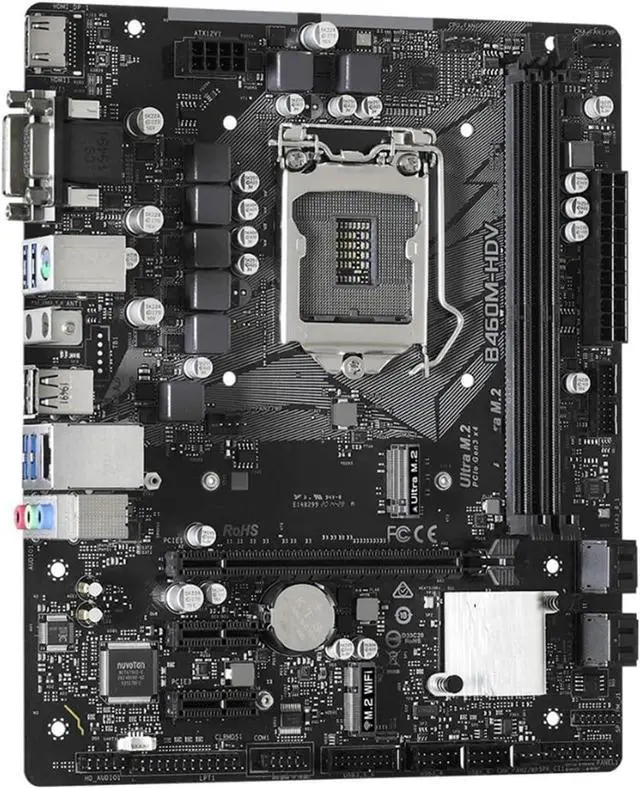 Alt view image 4 of 5 - Motherboard Fit forASROCK B460M-HDV Motherboard forIntel B460 LGA1200 10th Gen Core i9/i7/i5/i3 DDR4 128GB USB3.2 Gen1 SATA3 M.2 PCIe3.0 forIntel LAN