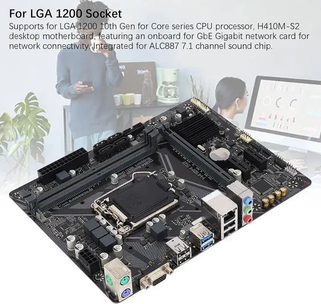 Alt view image 2 of 6 - H410M Computer Motherboard, 2 DDR4 DIMM Slot M ATX Desktop Motherboard for LGA 1200 10th Gen, for Core CPU Processor, 1x PCIE X16, 4X SATA III, 1x VGA, USB2.0
