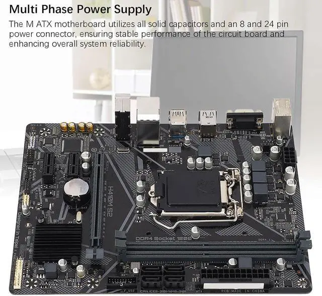 Alt view image 4 of 6 - H410M Computer Motherboard, 2 DDR4 DIMM Slot M ATX Desktop Motherboard for LGA 1200 10th Gen, for Core CPU Processor, 1x PCIE X16, 4X SATA III, 1x VGA, USB2.0