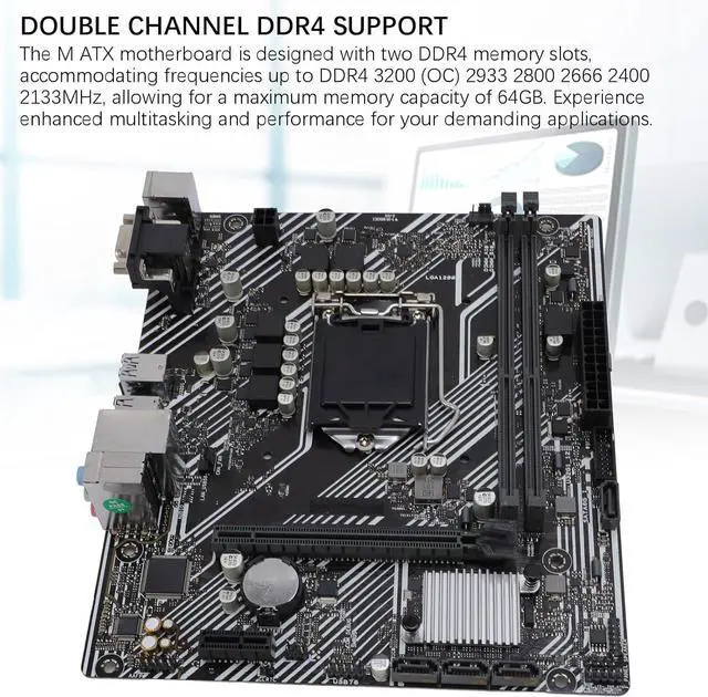 Alt view image 6 of 6 - H510M F Computer Motherboard, 2 DDR4 DIMM 64GB M ATX PCI E 4.0 Desktop Motherboard for LGA 1200, for Core 10th 11th gen, 1x PCIE X16, 4X SATA III, VGA, USB2.0