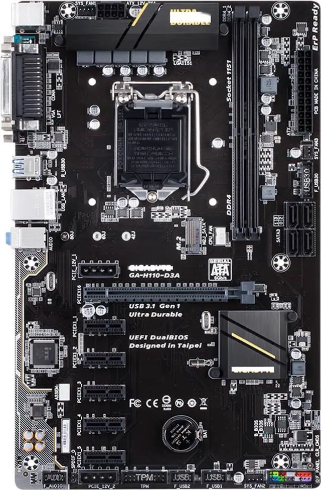 Alt view image 2 of 4 - Motherboard Fit forGigabyte GA-H110-D3A for 6/7th Gen forIntel LGA 1151 with I/O Back Plate Shield