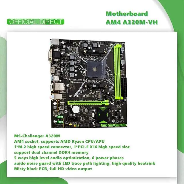 Alt view image 5 of 5 - Computer Motherboards Fit  forMAXSUN Motherboard AM4 A320M-VH M.2 Challenger  forAMD Ddr4 Memory Slots Rams PCI-E Slot Ssd HDMI+VGA Desktop Motherboard