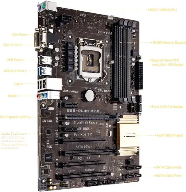 Alt view image 4 of 5 - Motherboard Fit forASUS B85-PLUS R2.0 for 4th Gen forIntel LGA 1150 with I/O Back Plate Shield