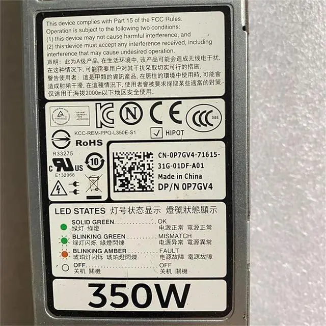 Alt view image 3 of 6 - For R320 R420 350W Power Supply D350E-S1 L350E-S1 09WR03 9WR03 0Y8Y65 Y8Y65
