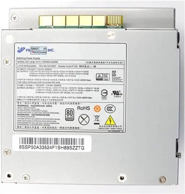 Main image of PSU for Workstation P500 P700 P710 850W Switching Power Supply FSP850-0AWSE 54Y8907 FSP850-OAWSE