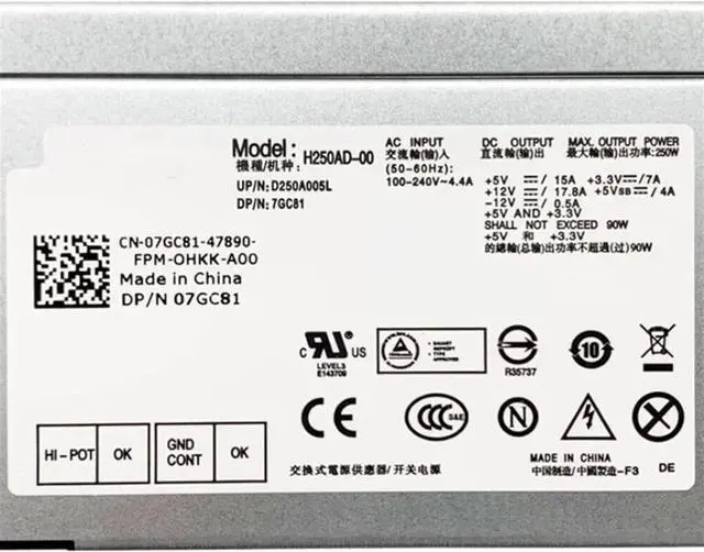 Alt view image 6 of 6 - For 580S 260S 620S V3800 V3900 For 390 790 990 3010 7010 9010 DT 250W Power Supply 07GC81 0K2H58 0DY72N