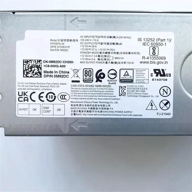 Alt view image 5 of 6 - For 8950 3910 T3660 R13 R14 10Pin 750W Power Supply M92DC 0M92DC MP23Y 0MP23Y FT44X 0FT44X 0M2G8X