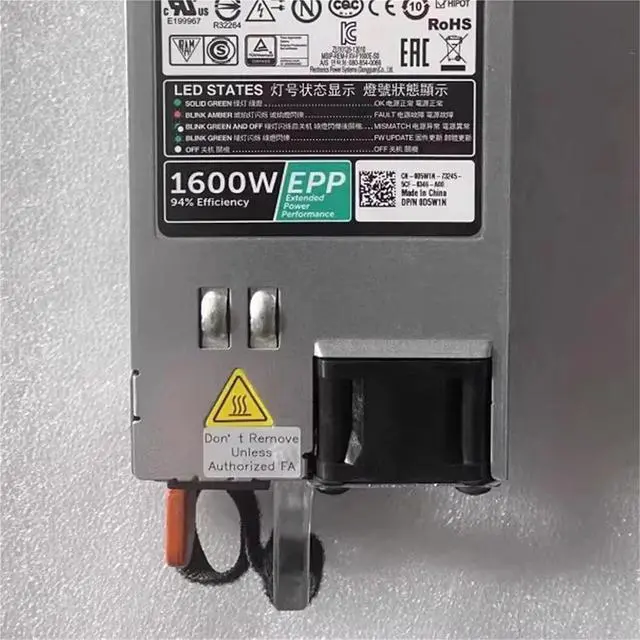 Alt view image 3 of 6 - F1600E-S0 for R740 R640 T640 T440 R630 R730 R730XD Power Supply 1600W D1600E-S1 095HR5 0T4GCW 0D5W1N XHHF8 D5W1N
