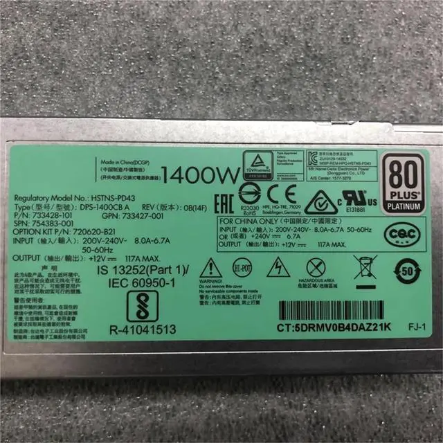 Alt view image 2 of 6 - for DL388 G9 1400W Server Power Supply 720620-B21 733428-101 HSTNS-PD43 733427-010 DPS-1400CB A 754383-001
