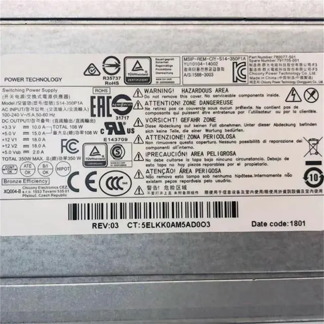 Alt view image 2 of 6 - For ML110 G9 Gen9 350W Power Supply S14-350P1A 780077-501 791705-001 24+8+8+4PIN