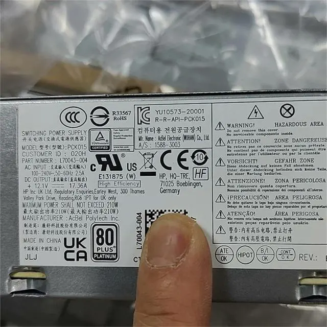 Alt view image 4 of 6 - PCK015 L70043-004 210W for 280 600G3 400 G5 SFF Switching 80+ Power Supply PA-1181-1-3HB D18-180P1A