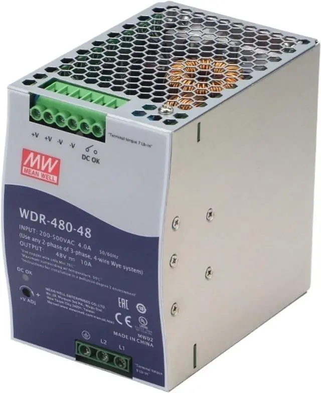 Main image of WDR-480 24V 48V 20A 10A 480W Ultra Wide Input Industrial DIN Rail Power Supply(24V_480W)