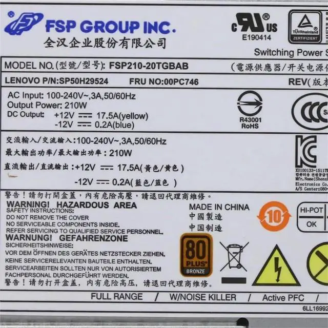 Alt view image 4 of 5 - for 510A-15IKL M75s-1 P330 210W Power Supply FSP180-TGBAB FSP180-20TGBAA FSP210-20TGBAB HK310-71PP FRU 00PC746