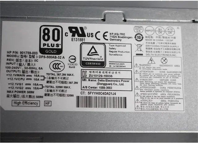 Alt view image 5 of 6 - for Z2 G4 800 880 G3 G4 G5 MT 500W Workstation Power Supply DPS-500AB-32A 901759-003 L07304-001 L07304-003 PA-4501-1 HA